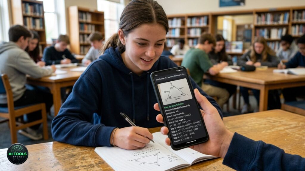 AI math solver helping high school student with algebra homework USA