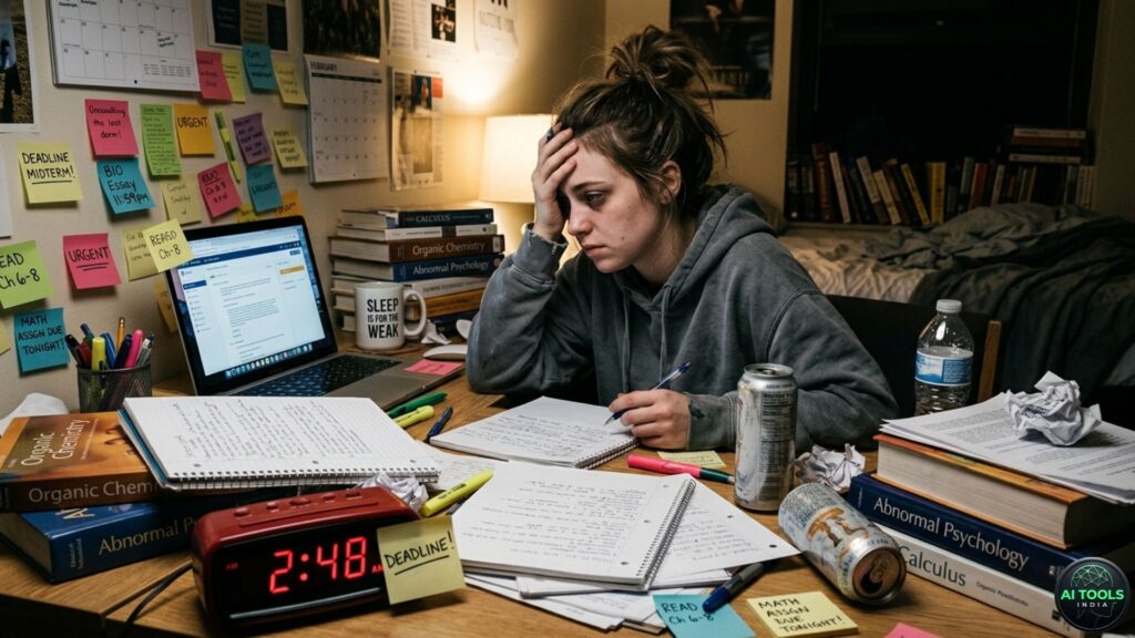 "college student using AI time management app dashboard"