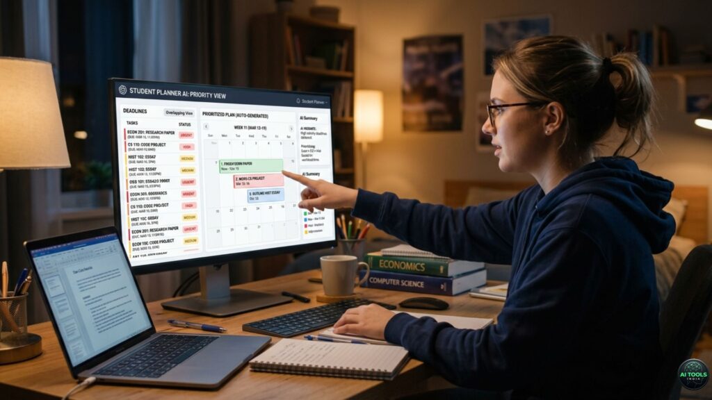 AI assignment planner helping student prioritize overlapping deadlines