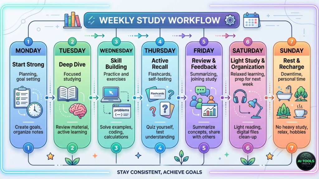 weekly student workflow using AI study planner for deadlines
