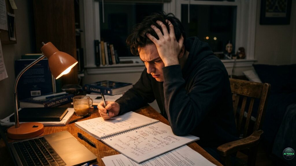 student struggling with math homework stress