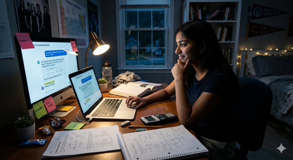 “student struggling with science homework before using AI tools”