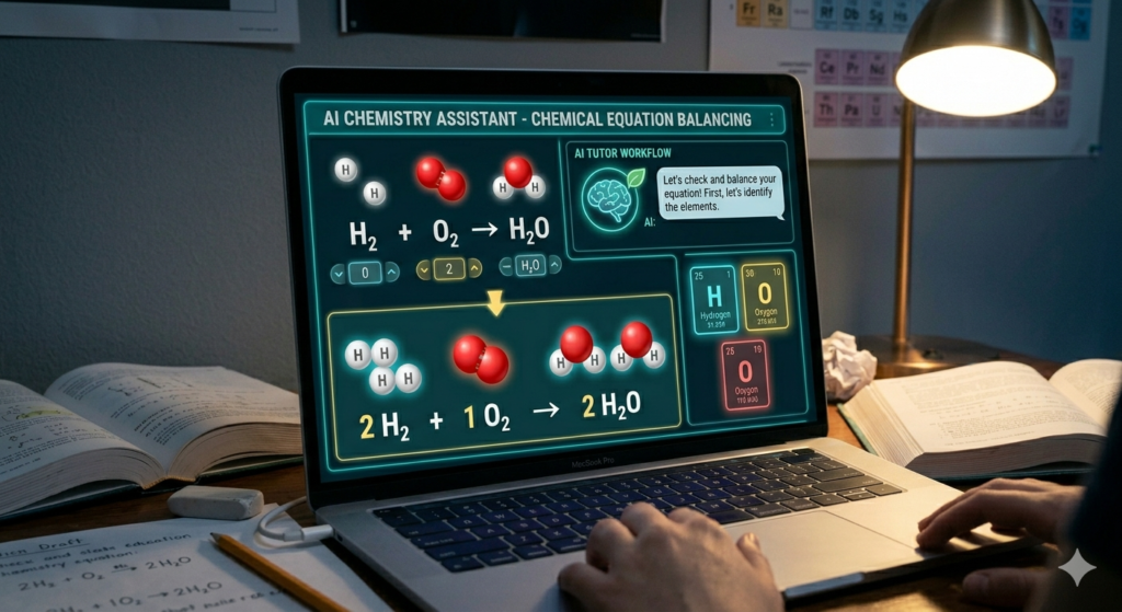 AI chemistry homework helper balancing equations step by step