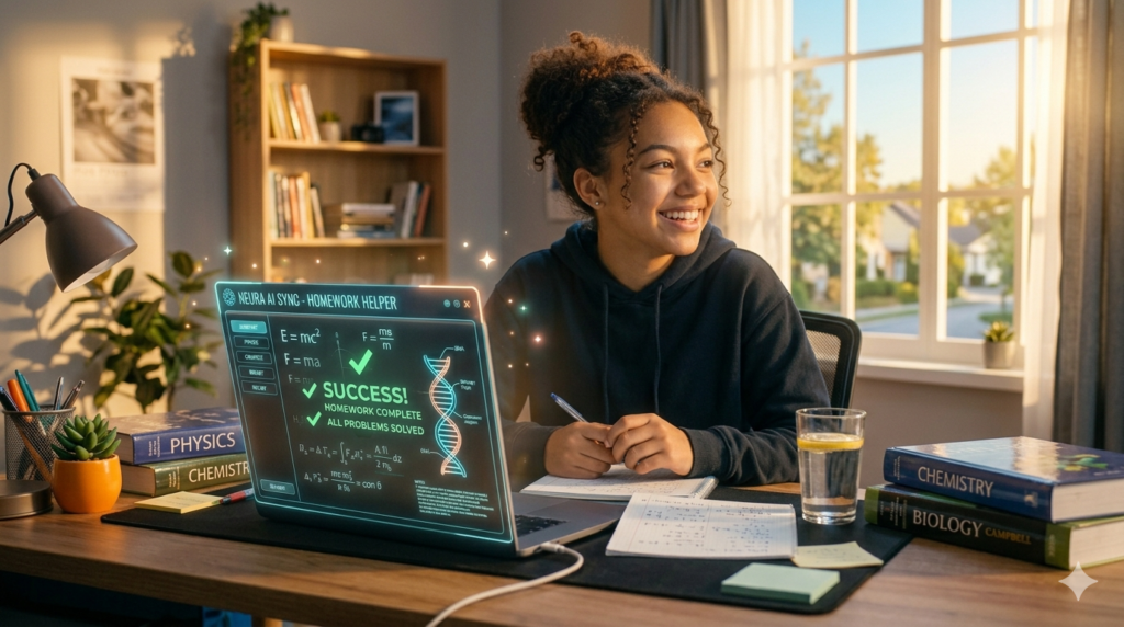student learning science homework successfully with AI tools