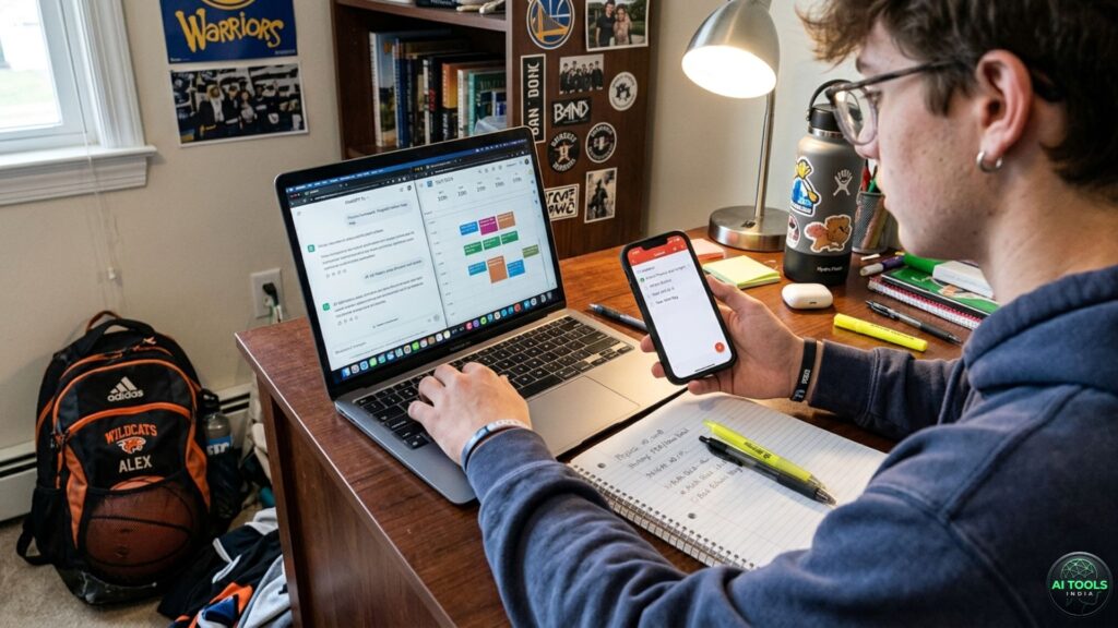 student using AI tools to organize homework deadlines and assignments