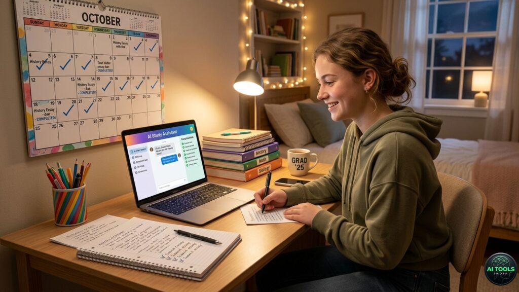 student successfully finishing assignments using AI study tools