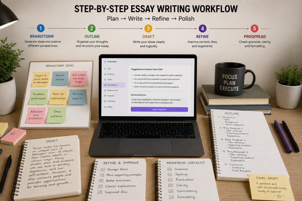 step by step AI essay writing workflow for students