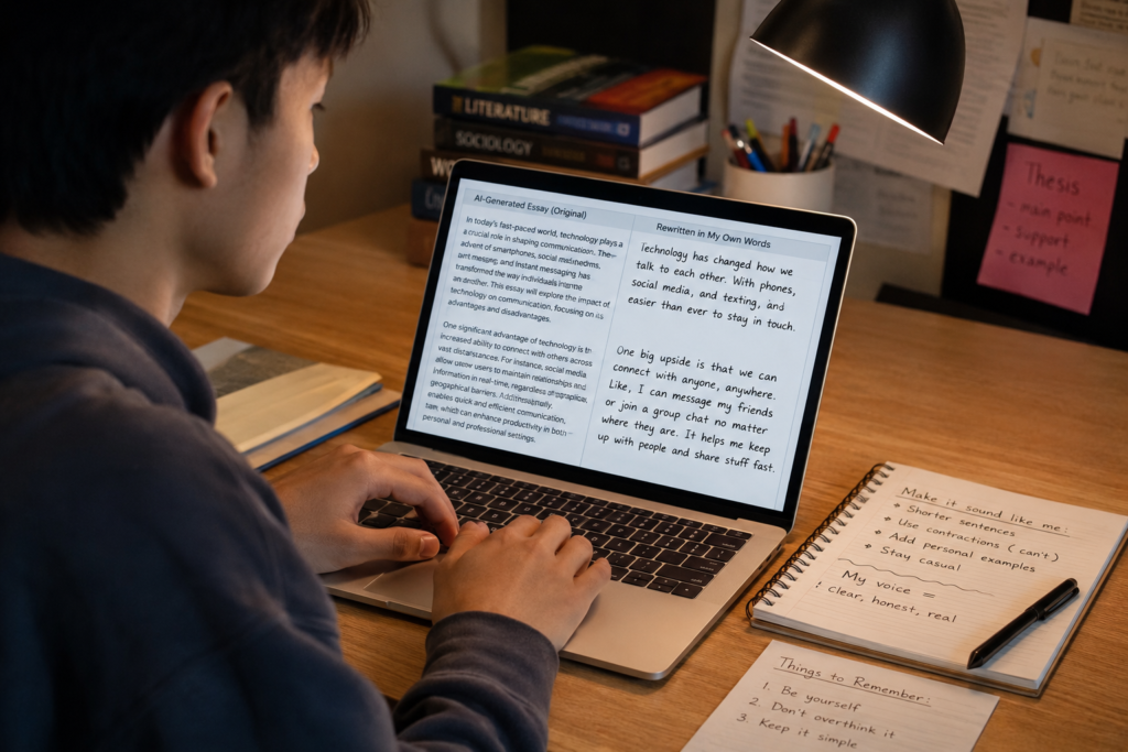 student rewriting AI essay to sound more human