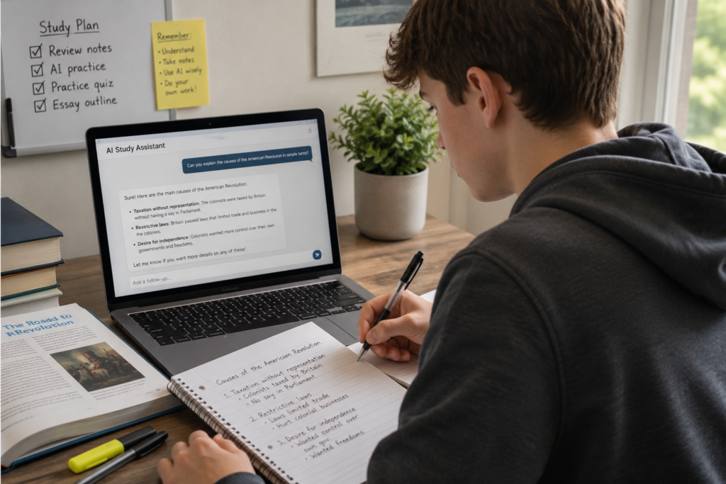 student using AI tools ethically for school essays