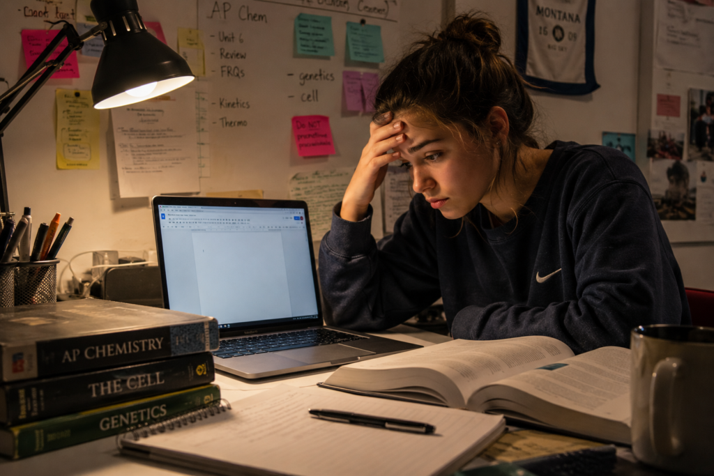 student struggling to start essay outline late at night