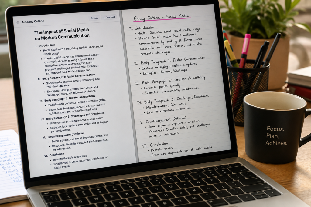 AI helping student organize essay structure