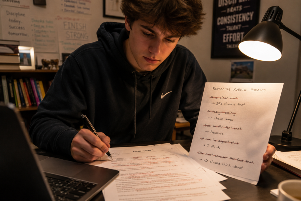 student rewriting AI essay to sound more human