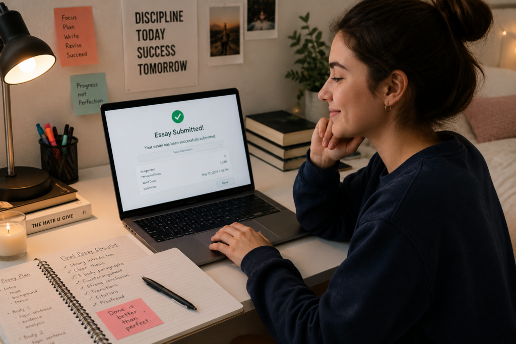 student successfully finishing essay using ChatGPT responsibly