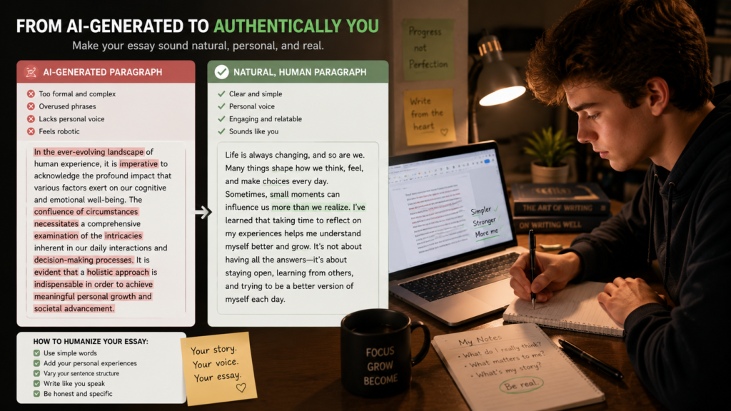 student humanizing AI writing naturally
