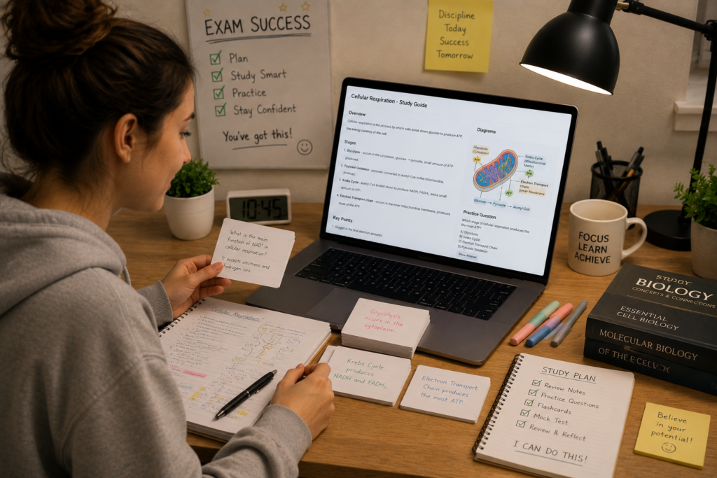 student using organized notes for exam revision