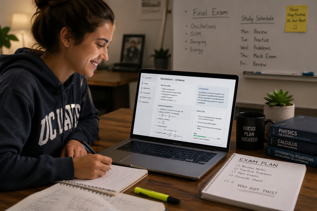 student using automatic lecture notes for exam preparation