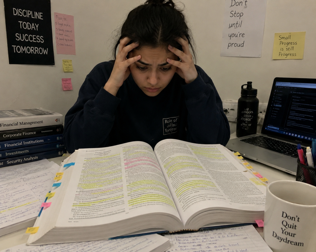 student overwhelmed by long textbook chapters before exams