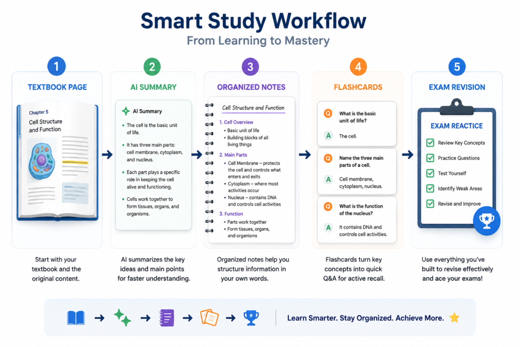 AI workflow turning textbook pages into organized study notes