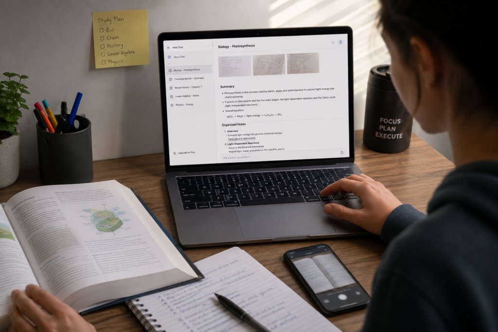 student converting textbook pages into AI study notes