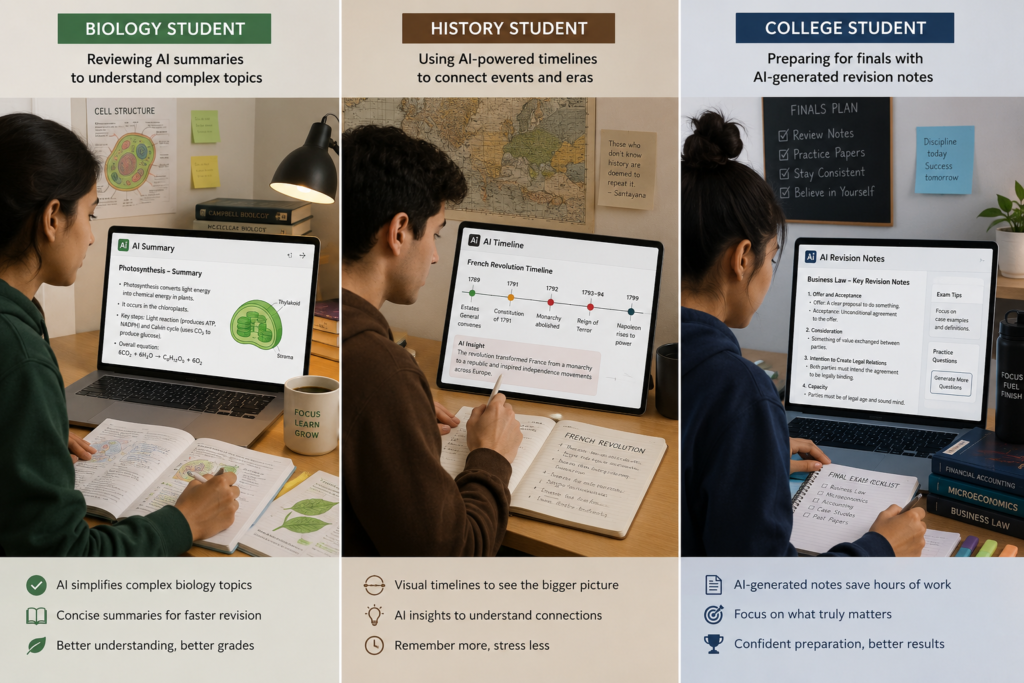 students using AI study notes for exam preparation