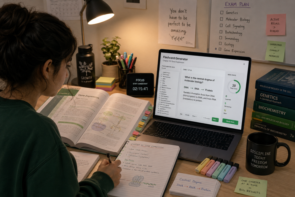 biology student turning a textbook chapter into AI-generated flashcards