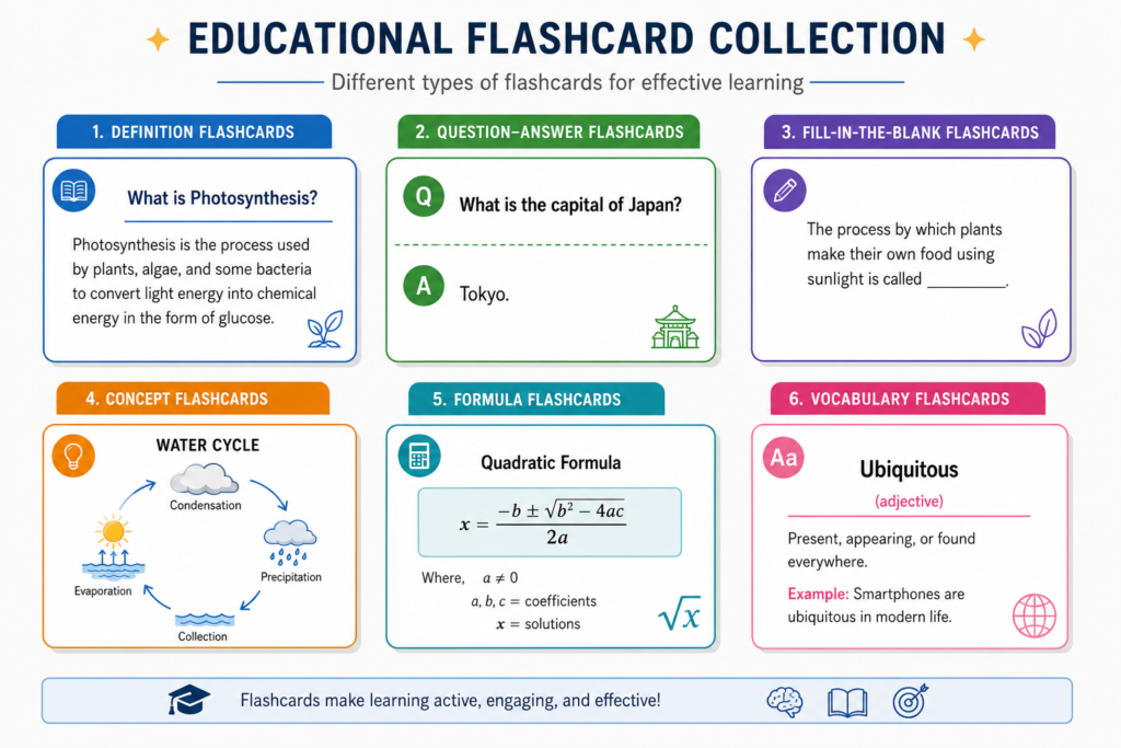 definition, concept, formula and vocabulary flashcards for students