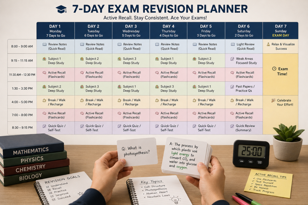 seven day flashcard revision plan for exam preparation