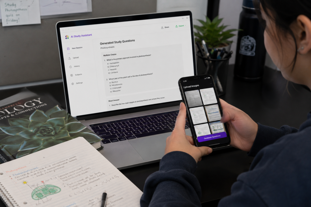 AI creating practice questions from textbook screenshots and notes