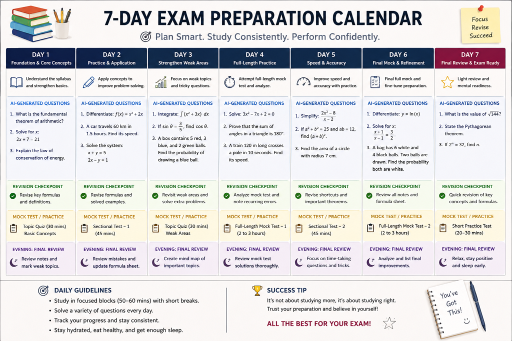 seven day exam revision plan using AI practice questions