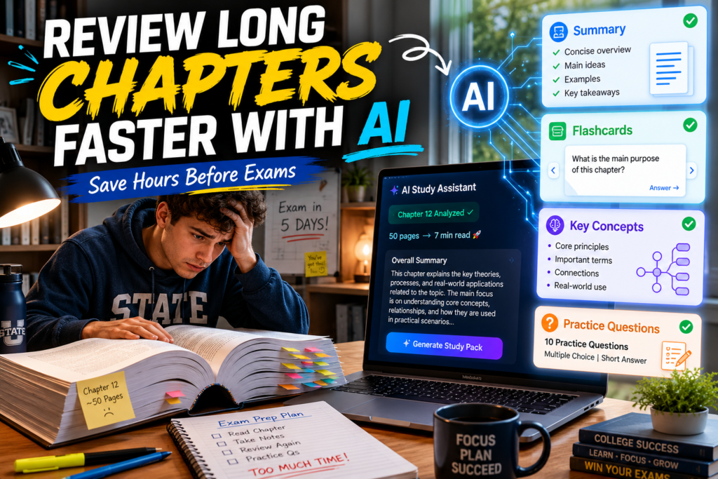 AI tools helping students review and revise long chapters quickly before exams