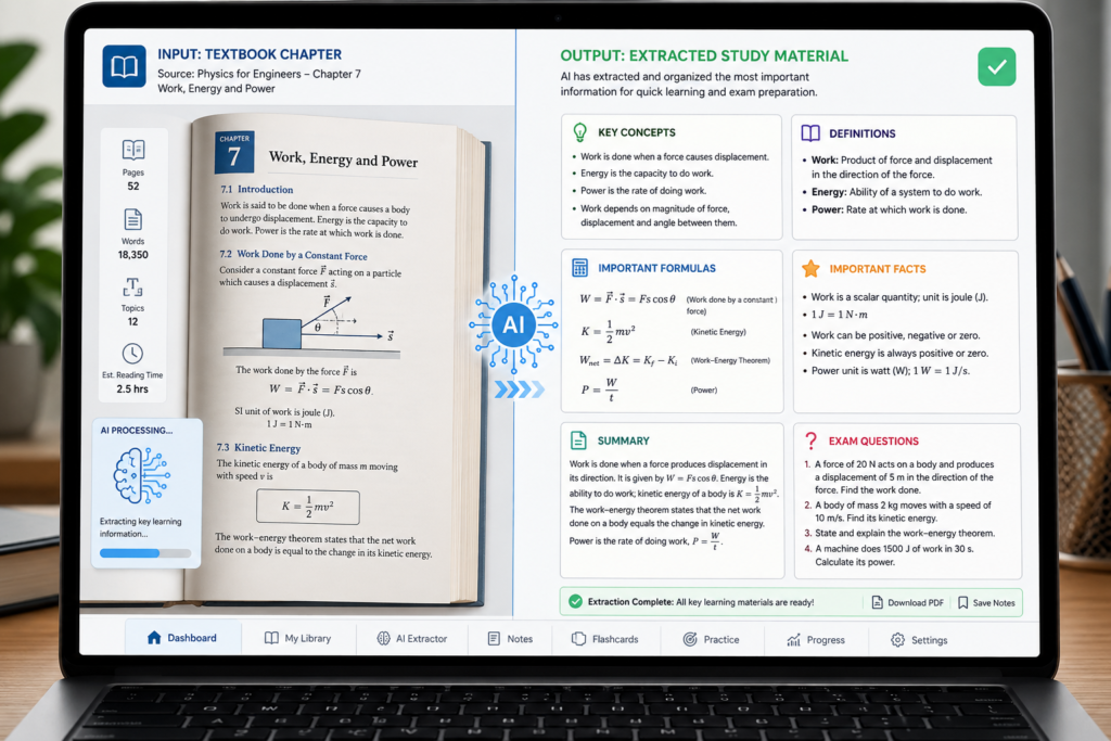 AI extracting key concepts and textbook summaries for students