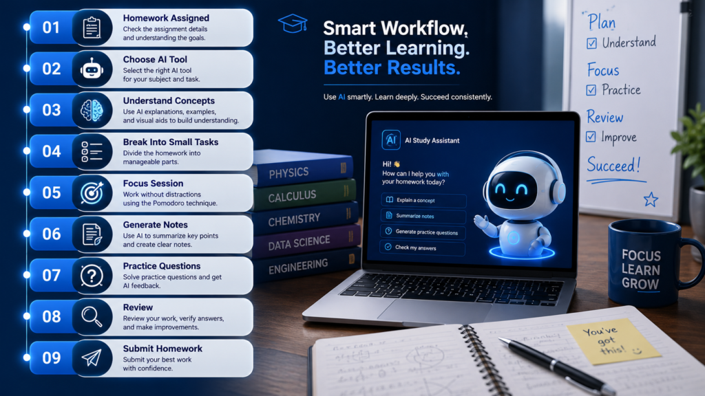 AI homework action system workflow for students