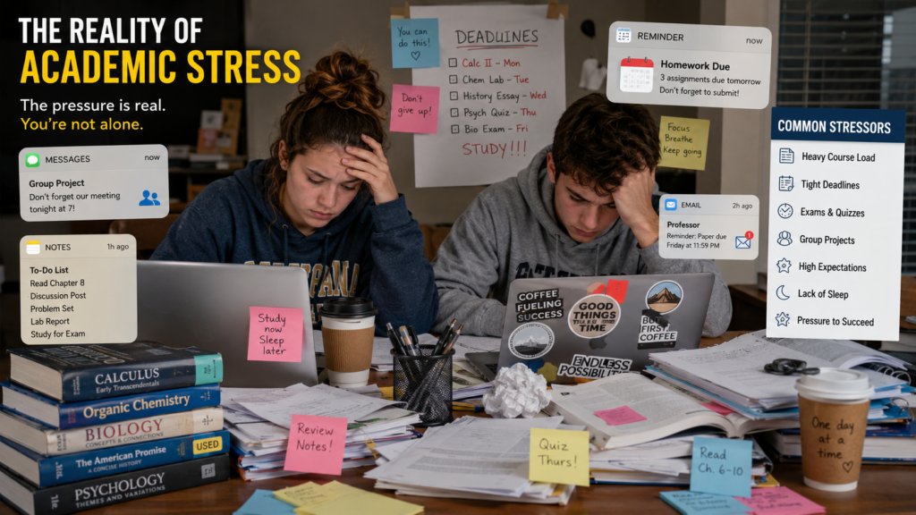 overwhelmed student managing heavy schoolwork