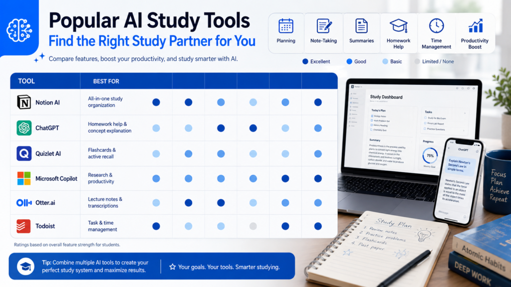 AI study tools comparison for students