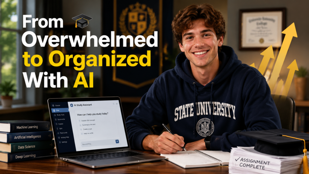 student successfully managing schoolwork with AI