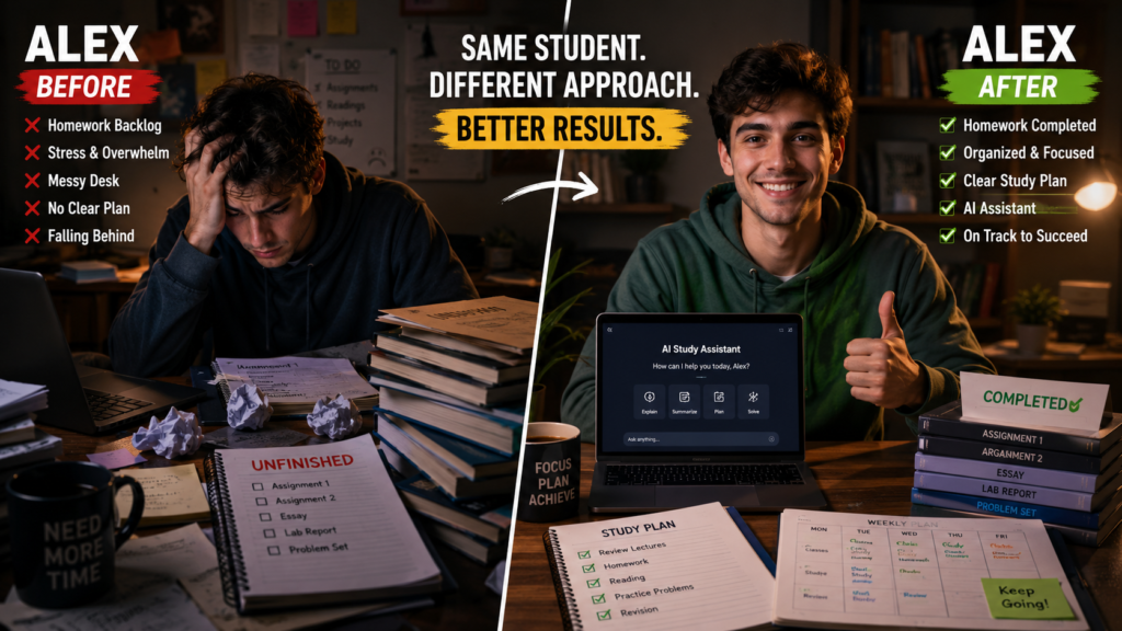 student recovering from homework backlog