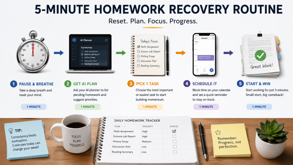 five minute homework recovery plan