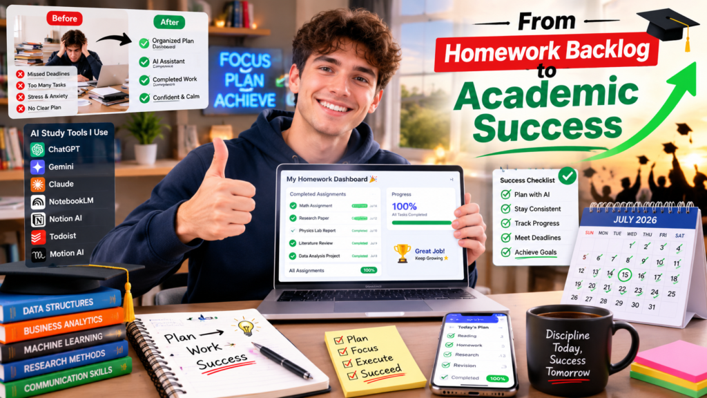 student successfully recovering from homework backlog using AI