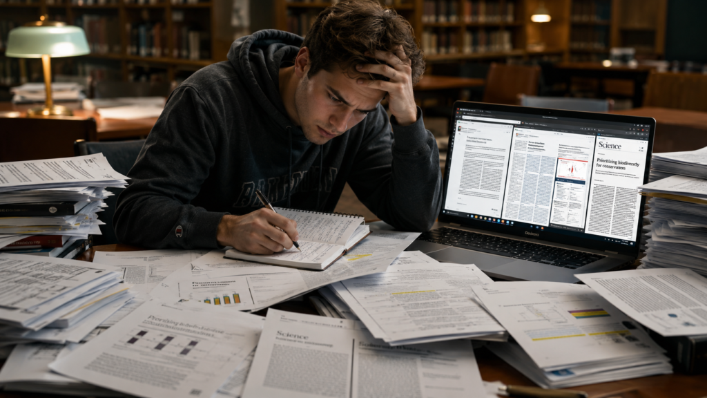 student overwhelmed by too many research papers and PDFs