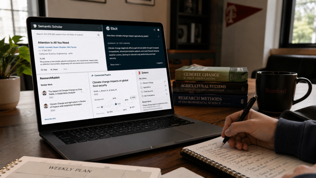 student using multiple AI tools for literature review
