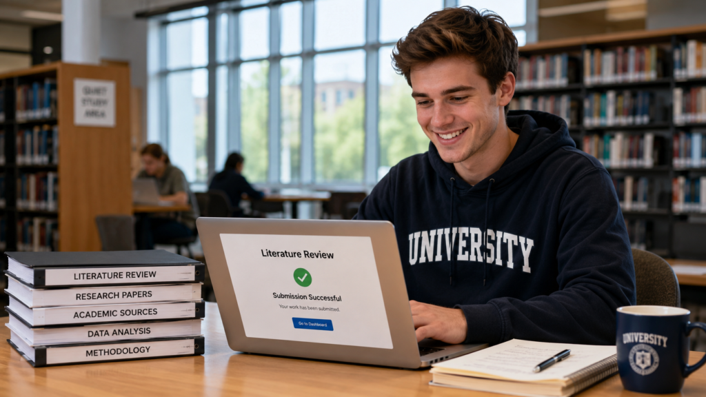 student successfully completing literature review using AI