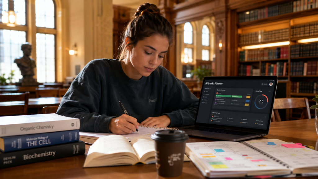 college student following AI study planner successfully