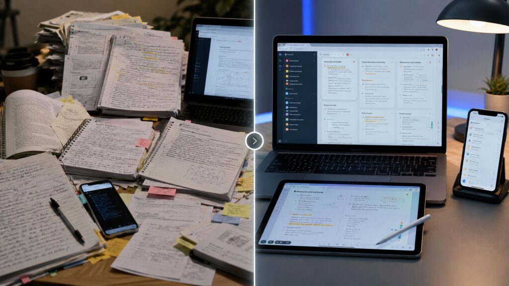 AI organizing messy class notes into structured study materials