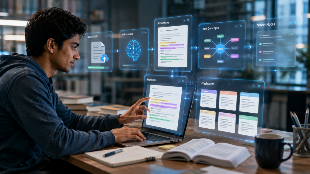 Student following an AI-powered PDF study workflow