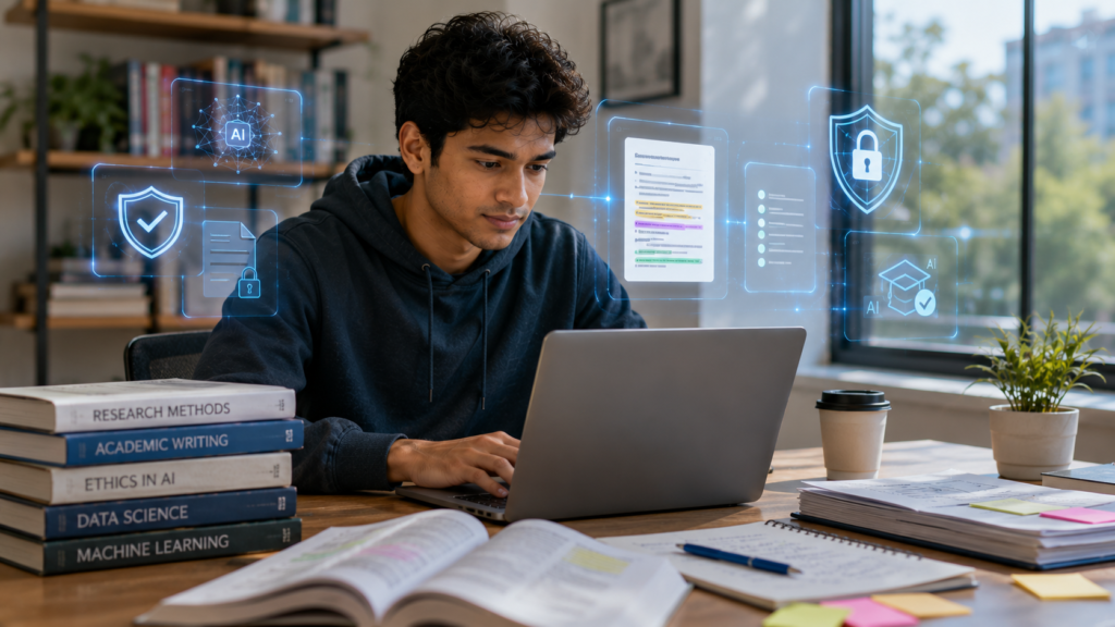 Student using AI responsibly for academic learning