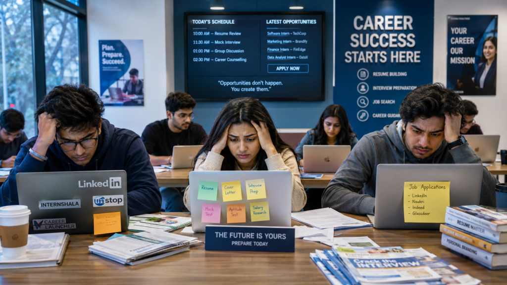 College students facing resume writing interview preparation and internship search challenges
