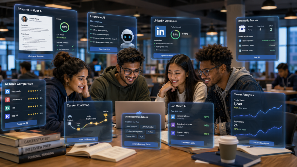 Students comparing AI resume builders interview tools and career planning platforms