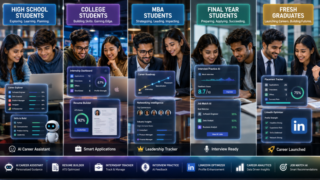 High school college MBA and graduate students using AI career preparation tools