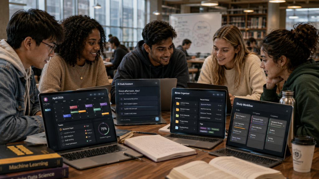 University students comparing AI productivity tools for studying planning and organization