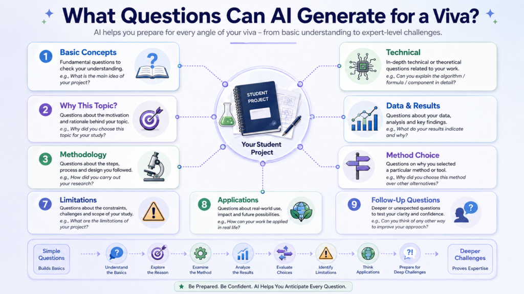 AI-generated viva question types for student project and exam preparation